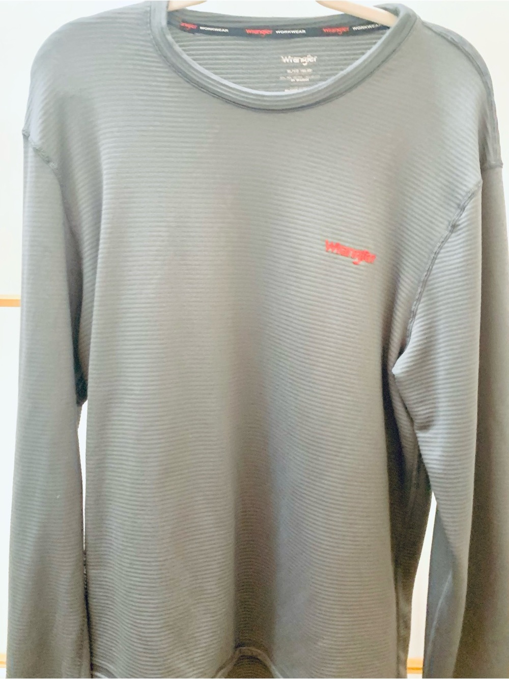 Wrangler Long-Sleeve Crew Tee in Slate Gray with Red Logo